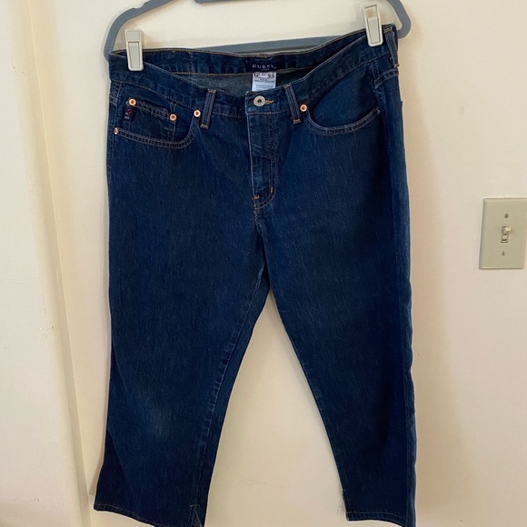 GUESS AUTHENTIC ORIGINAL JEANS VINTAGE DARK WASH CROPPED BLUE JEANS SIZE 31 - Picture 5 of 7